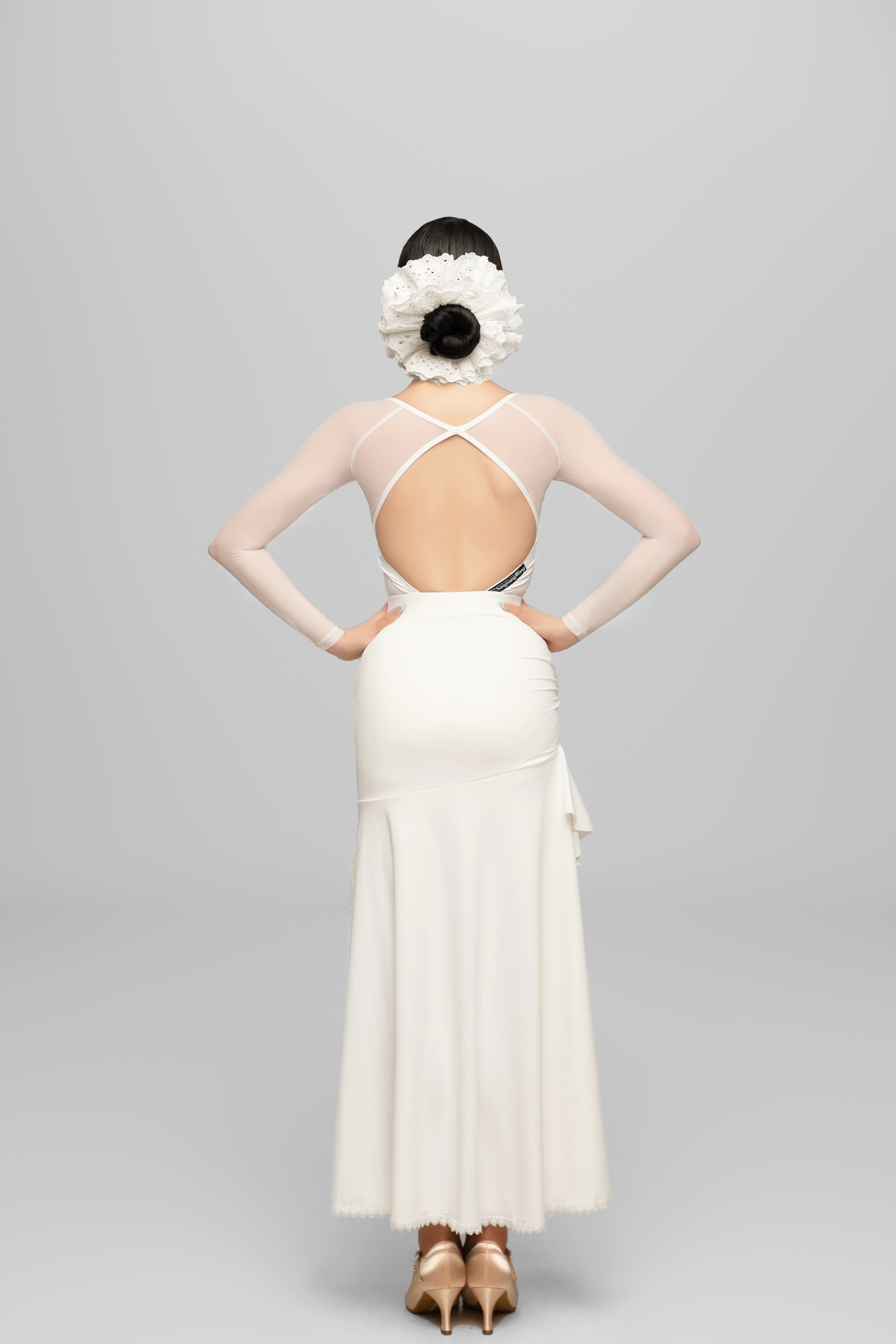 Hollow Ruffled Ballroom Skirt For Women (White)