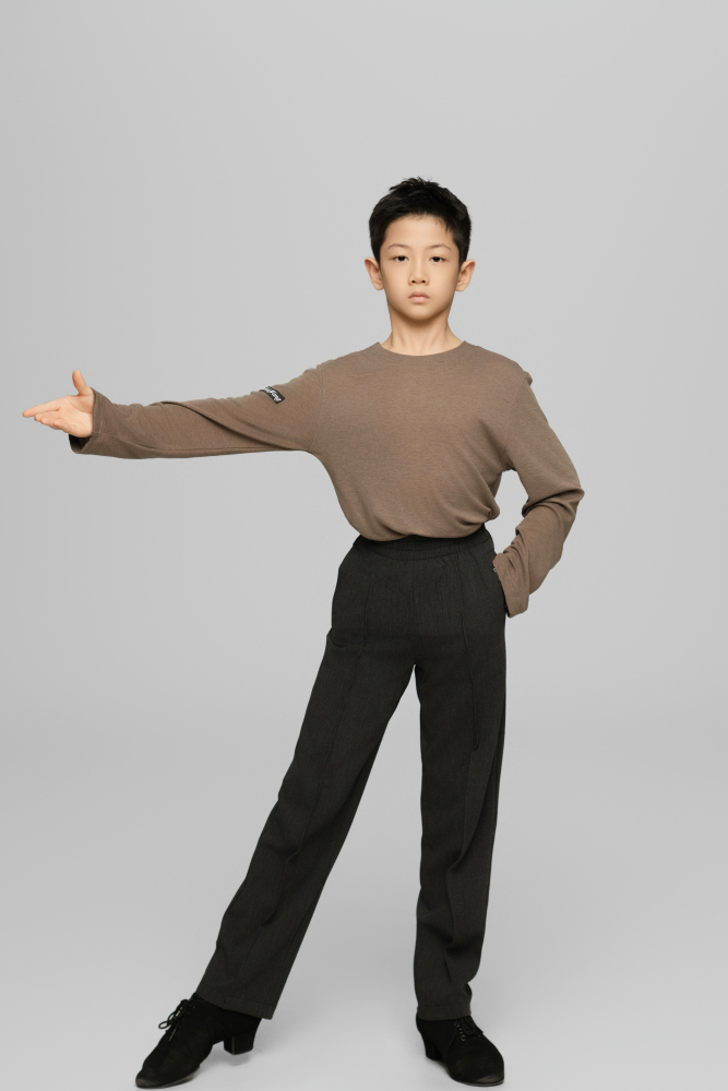 Frayed Hem Round Neck Top For Boys (Milk Tea)
