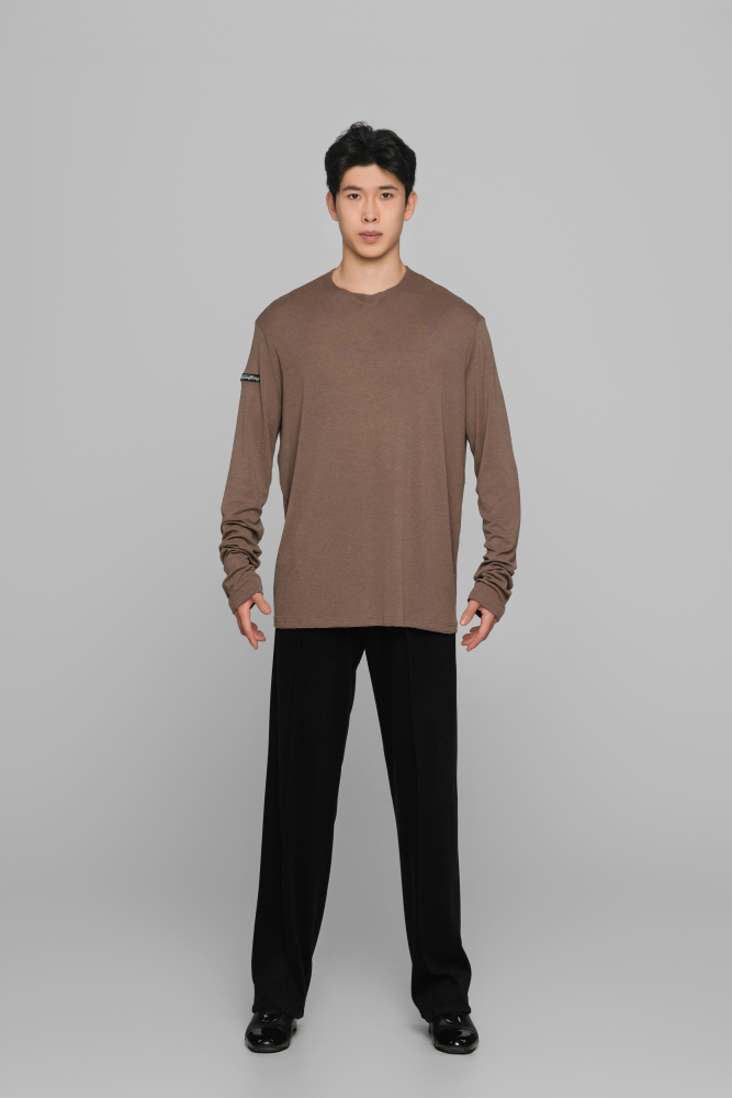 Frayed Hem Round Neck Top For Men (Milk Tea)