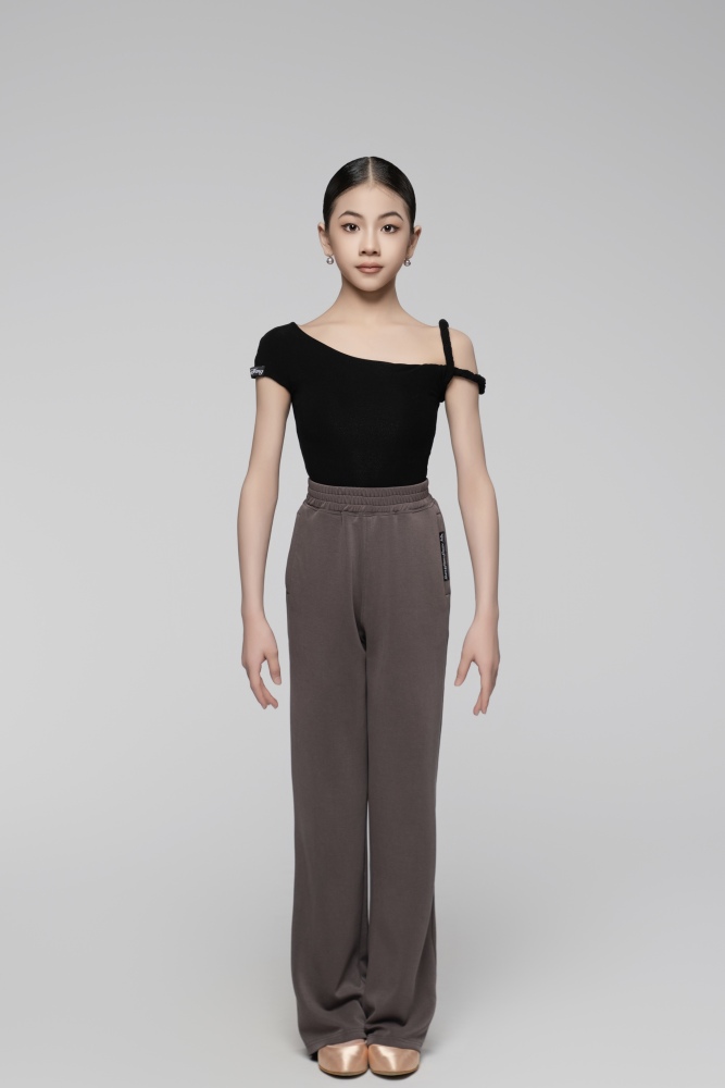 Ultra-Fine Ribbed Asymmetrical Shoulder Twisted Cord Bodysuit For Girls (Nude)