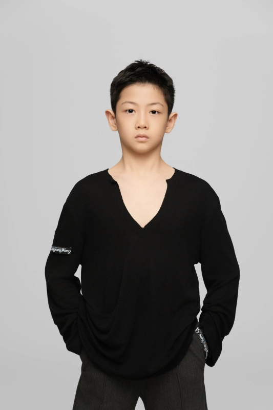 Frayed Hem V-Neck Top For Boys (Milk Tea)
