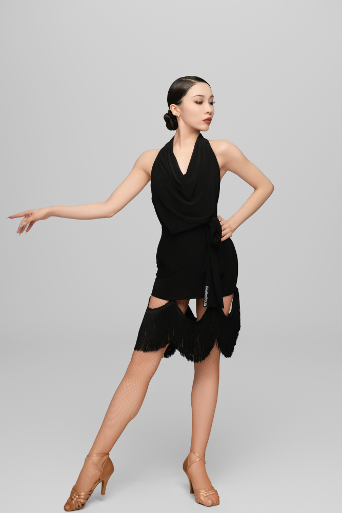 Halter Neck Dress with Removable Fringe (Caramel)