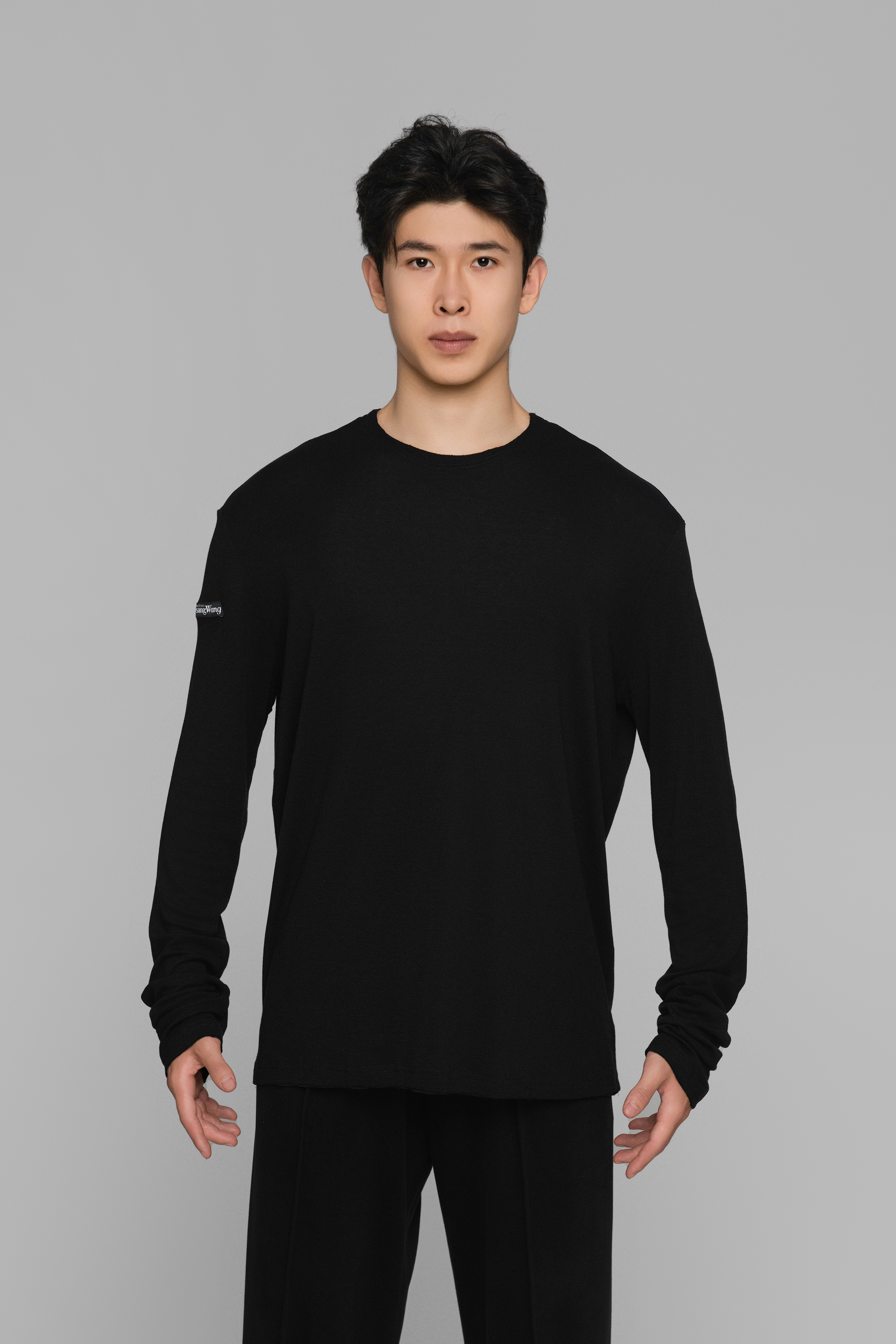 Frayed Hem Round Neck Top For Men (Milk Tea)