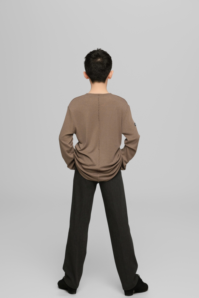 Frayed Hem V-Neck Top For Boys (Milk Tea)