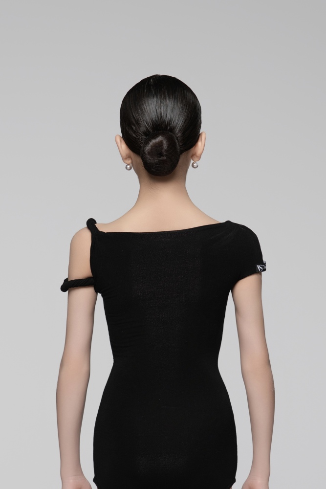 Ultra-Fine Ribbed Asymmetrical Shoulder Twisted Cord Bodysuit For Girls (Nude)