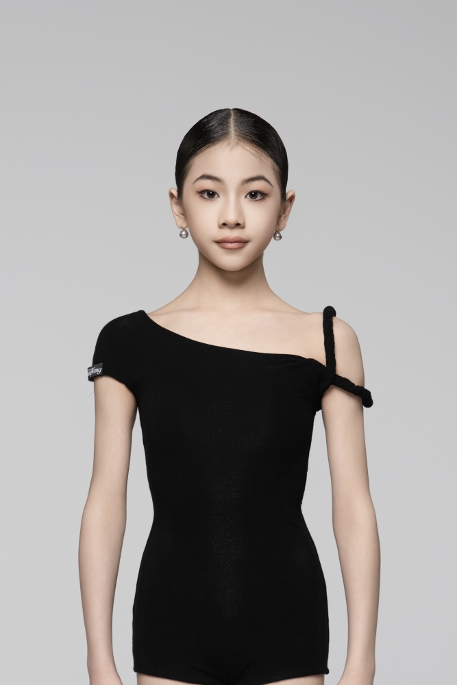 Ultra-Fine Ribbed Asymmetrical Shoulder Twisted Cord Bodysuit For Girls (Nude)