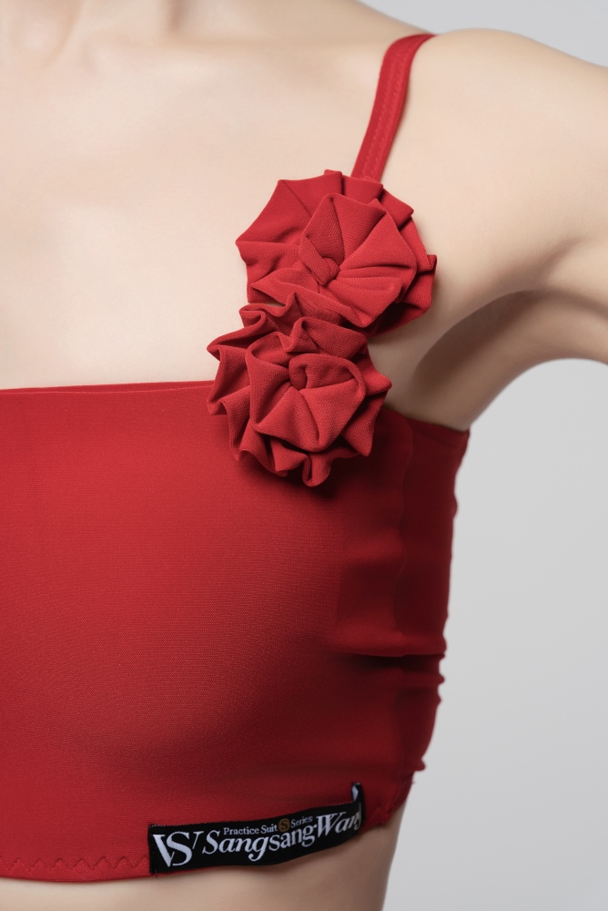 Floral Twisted Strappy Top For Women (Red/ With Hair Accessories)