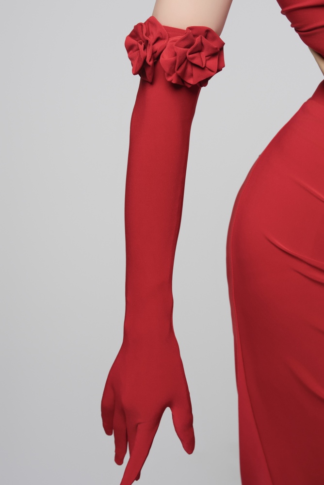 Floral Gloves For Women (Red)