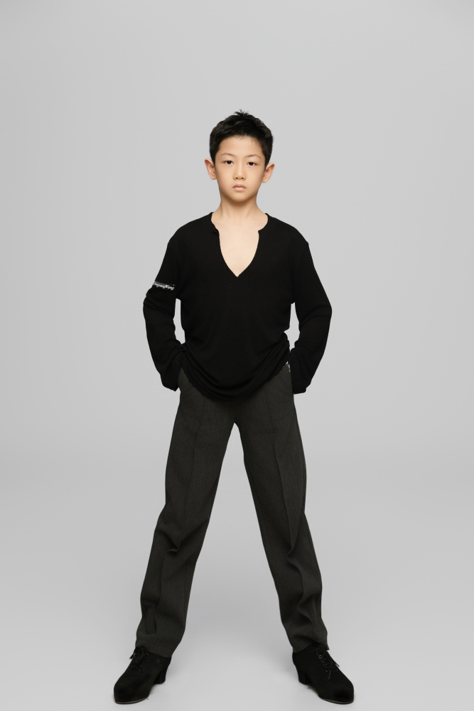 Frayed Hem V-Neck Top For Boys (Milk Tea)
