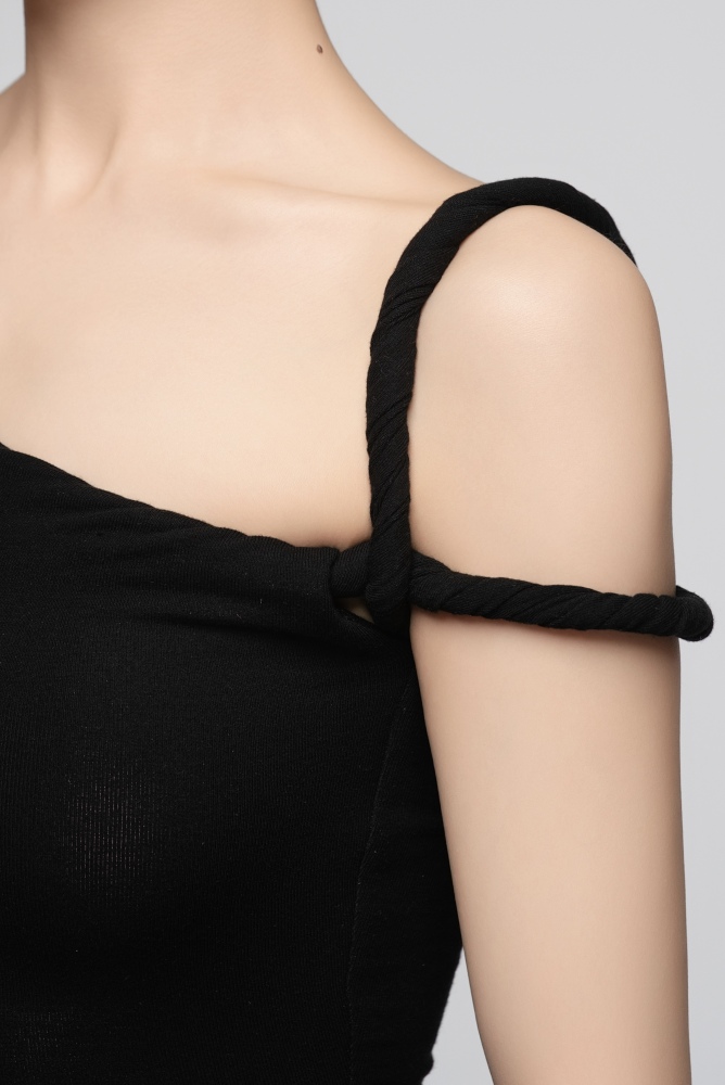Ultra-Fine Ribbed Asymmetrical Shoulder Twisted Cord Bodysuit For Women (Nude)