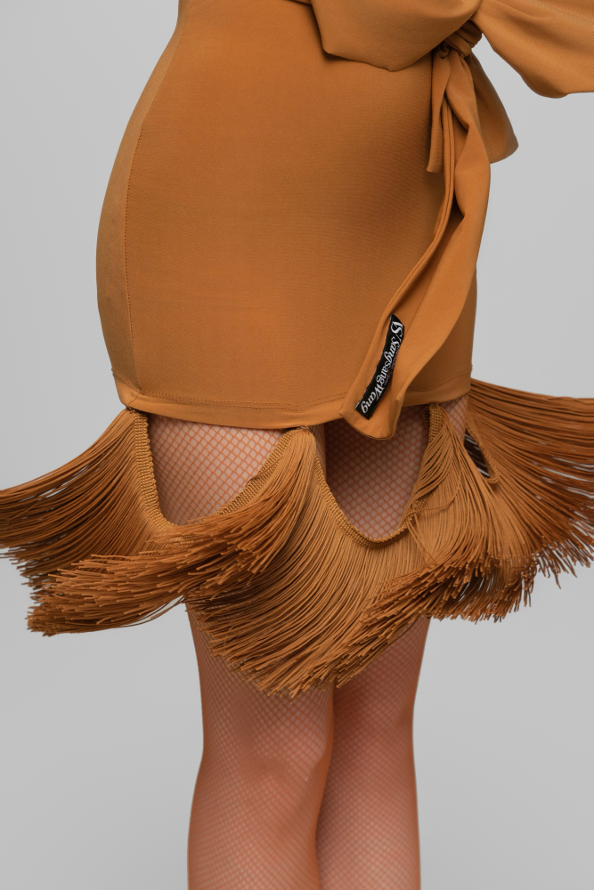 Halter Neck Dress with Removable Fringe (Caramel)