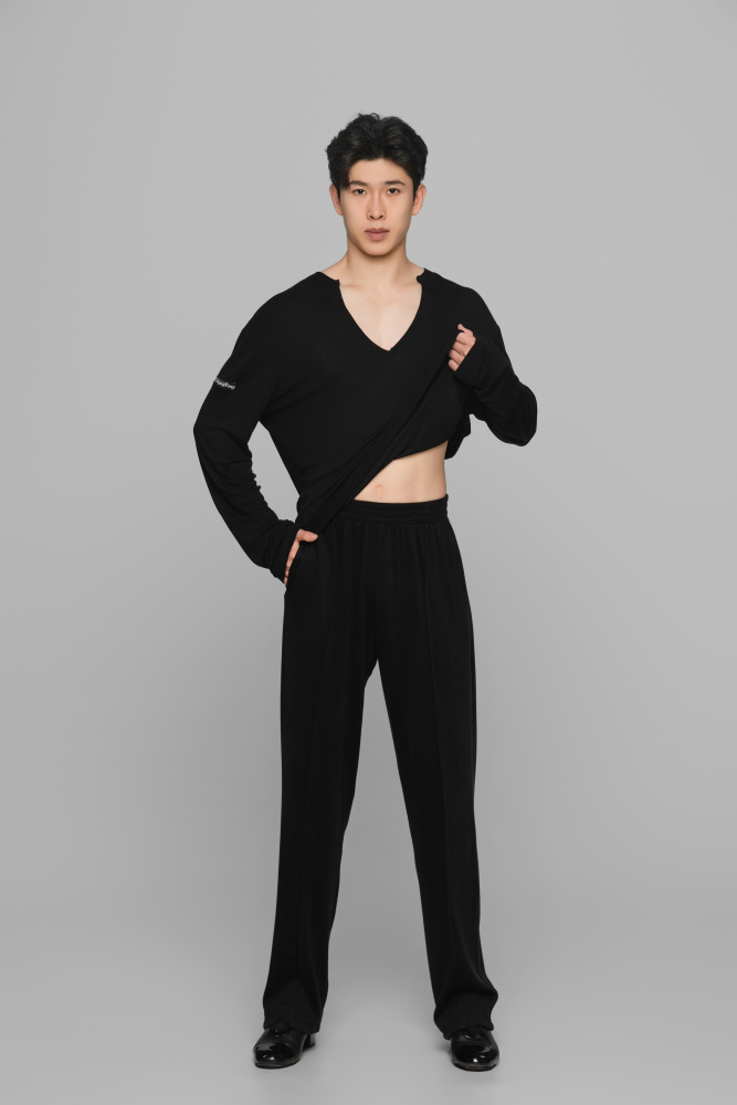 Frayed Hem V-Neck Top For Men (Milk Tea)