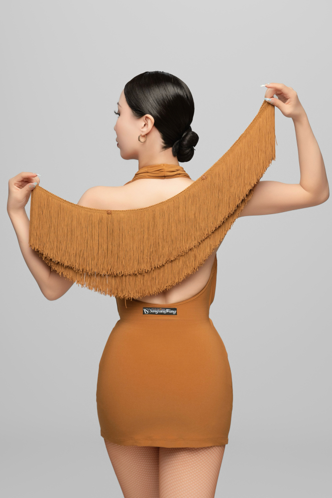 Halter Neck Dress with Removable Fringe (Caramel)