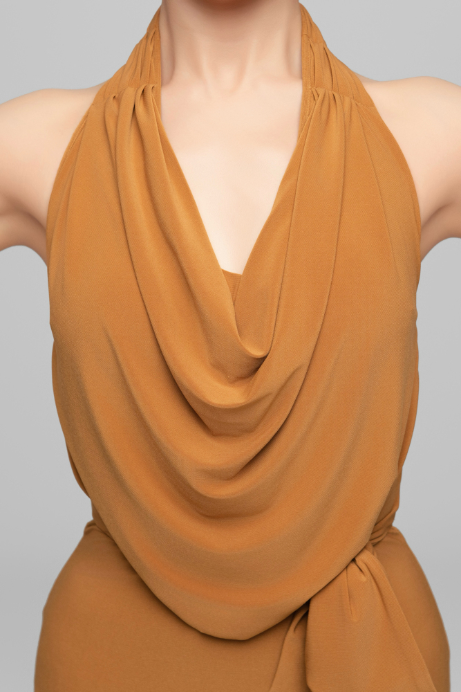Halter Neck Dress with Removable Fringe (Caramel)