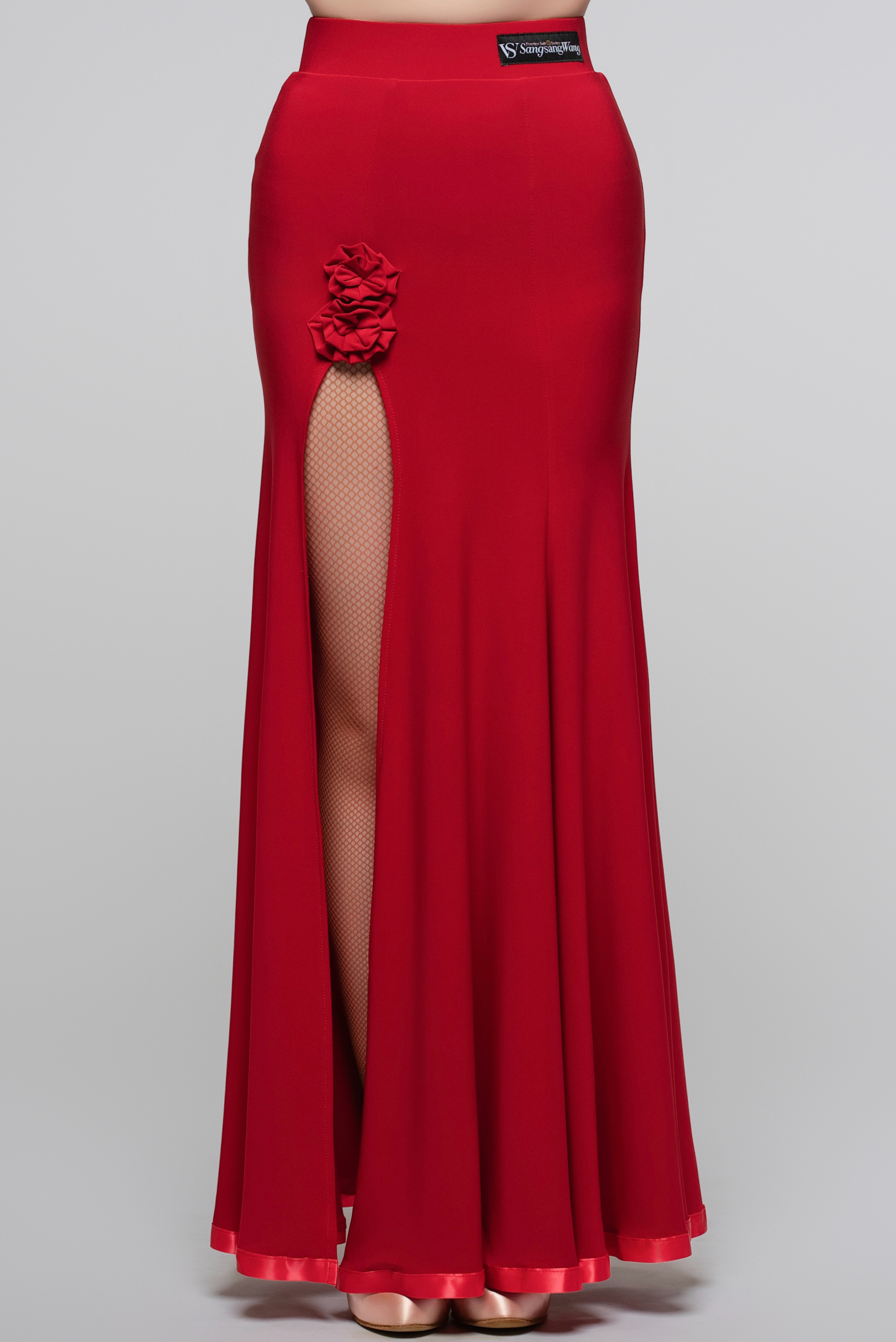 Floral Slit Ballroom Skirt Dress (Red/ With Arm Cuffs)