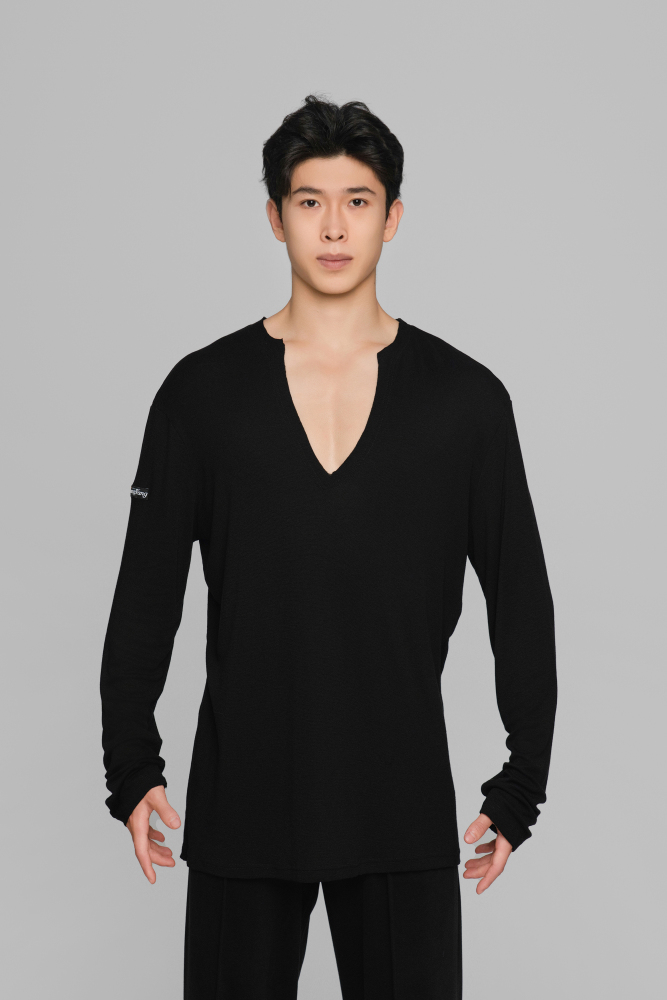 Frayed Hem V-Neck Top For Men (Milk Tea)