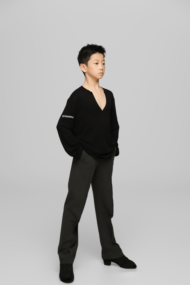 Frayed Hem V-Neck Top For Boys (Milk Tea)