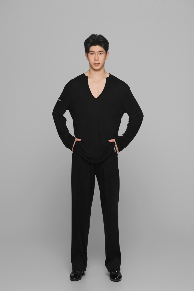 Frayed Hem V-Neck Top For Men (Milk Tea)