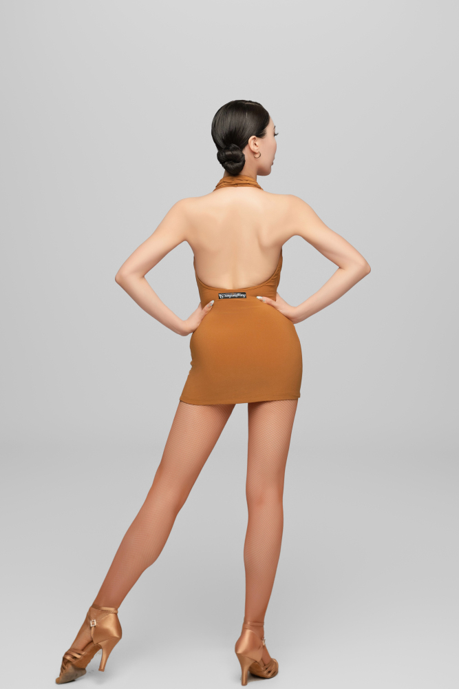 Halter Neck Dress with Removable Fringe (Caramel)