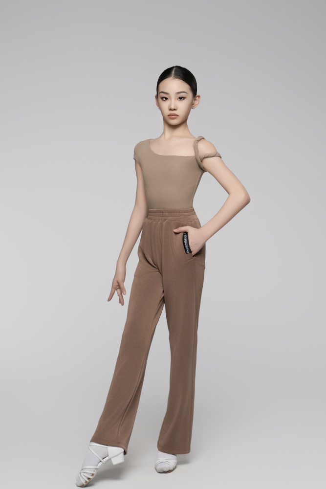 Ultra-Fine Ribbed Asymmetrical Shoulder Twisted Cord Bodysuit For Girls (Nude)