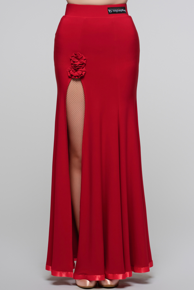 Floral Slit Ballroom Skirt Dress (Red/ With Arm Cuffs)