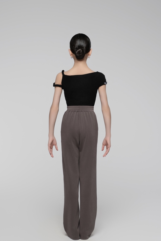 Ultra-Fine Ribbed Asymmetrical Shoulder Twisted Cord Bodysuit For Girls (Nude)