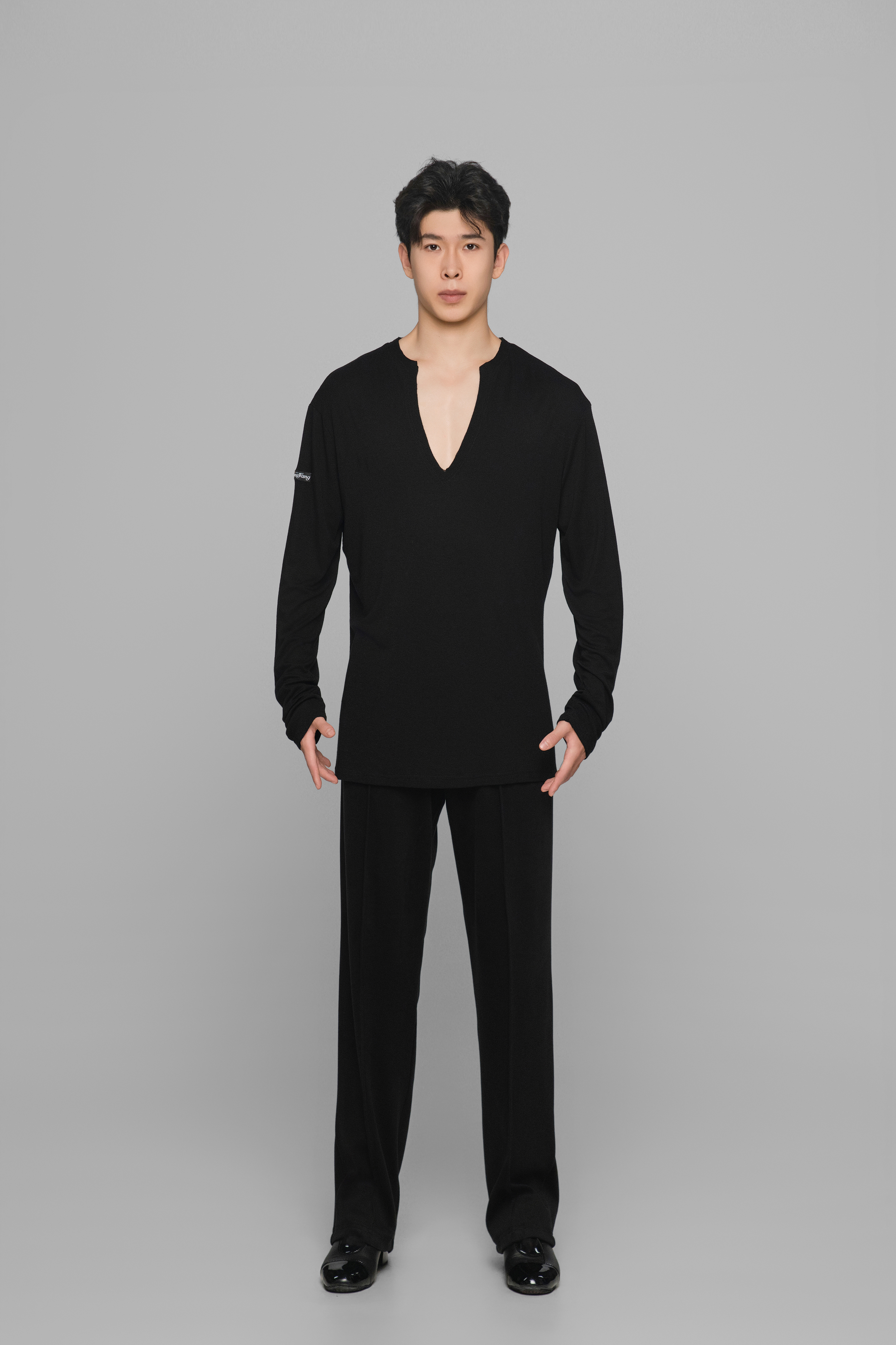 Frayed Hem V-Neck Top For Men (Milk Tea)
