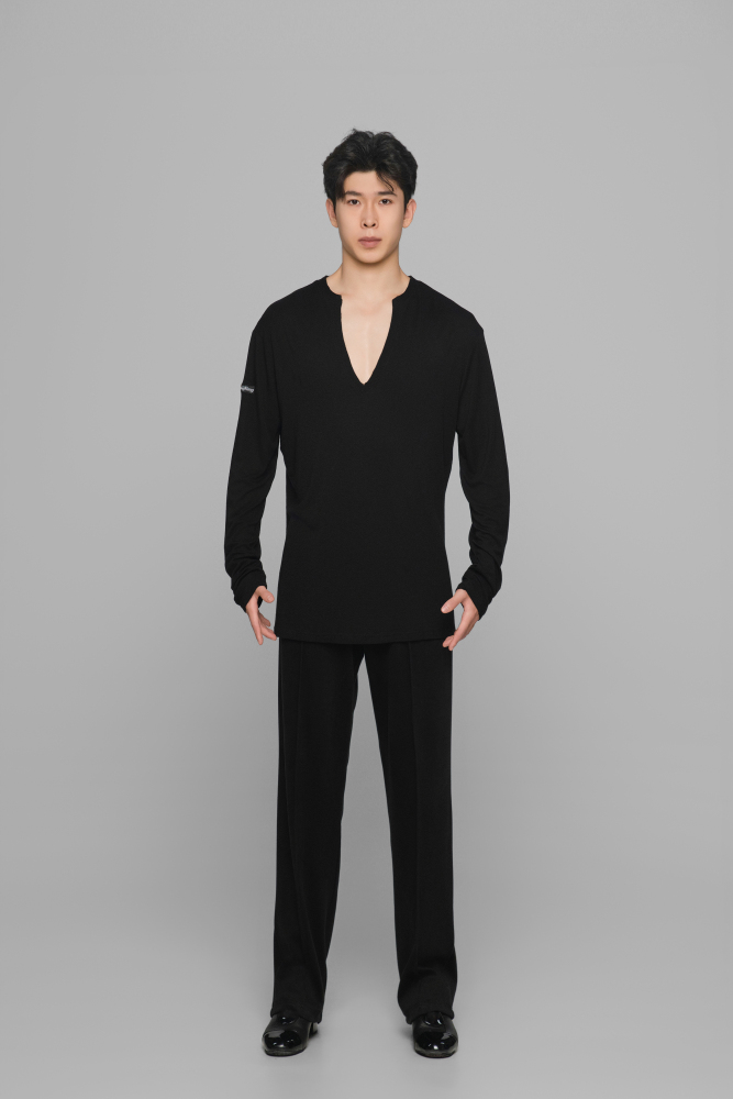 Frayed Hem V-Neck Top For Men (Milk Tea)