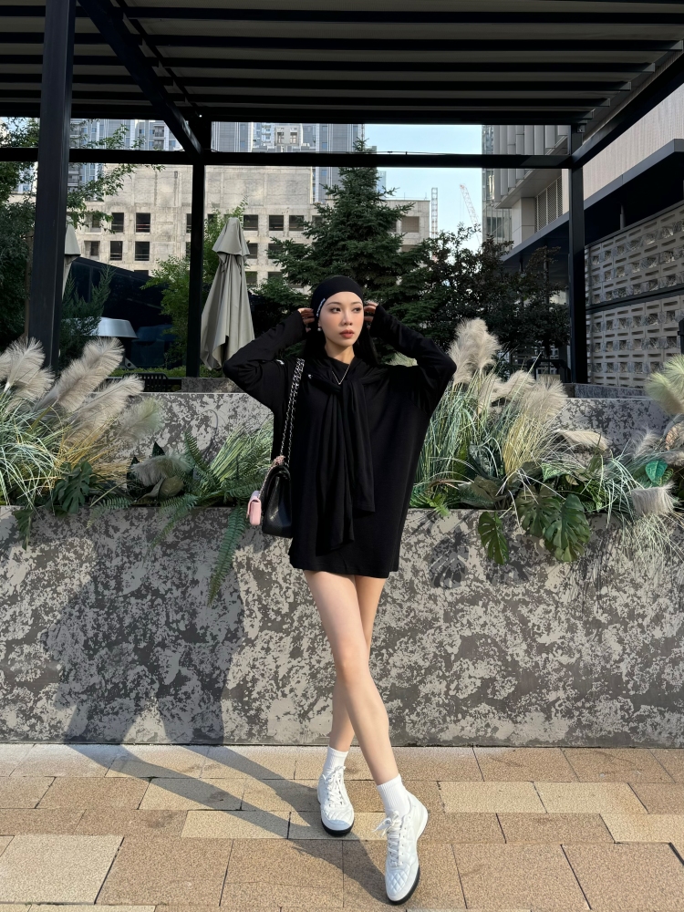 Frayed Hem Round Neck Top For Women (Milk Tea)