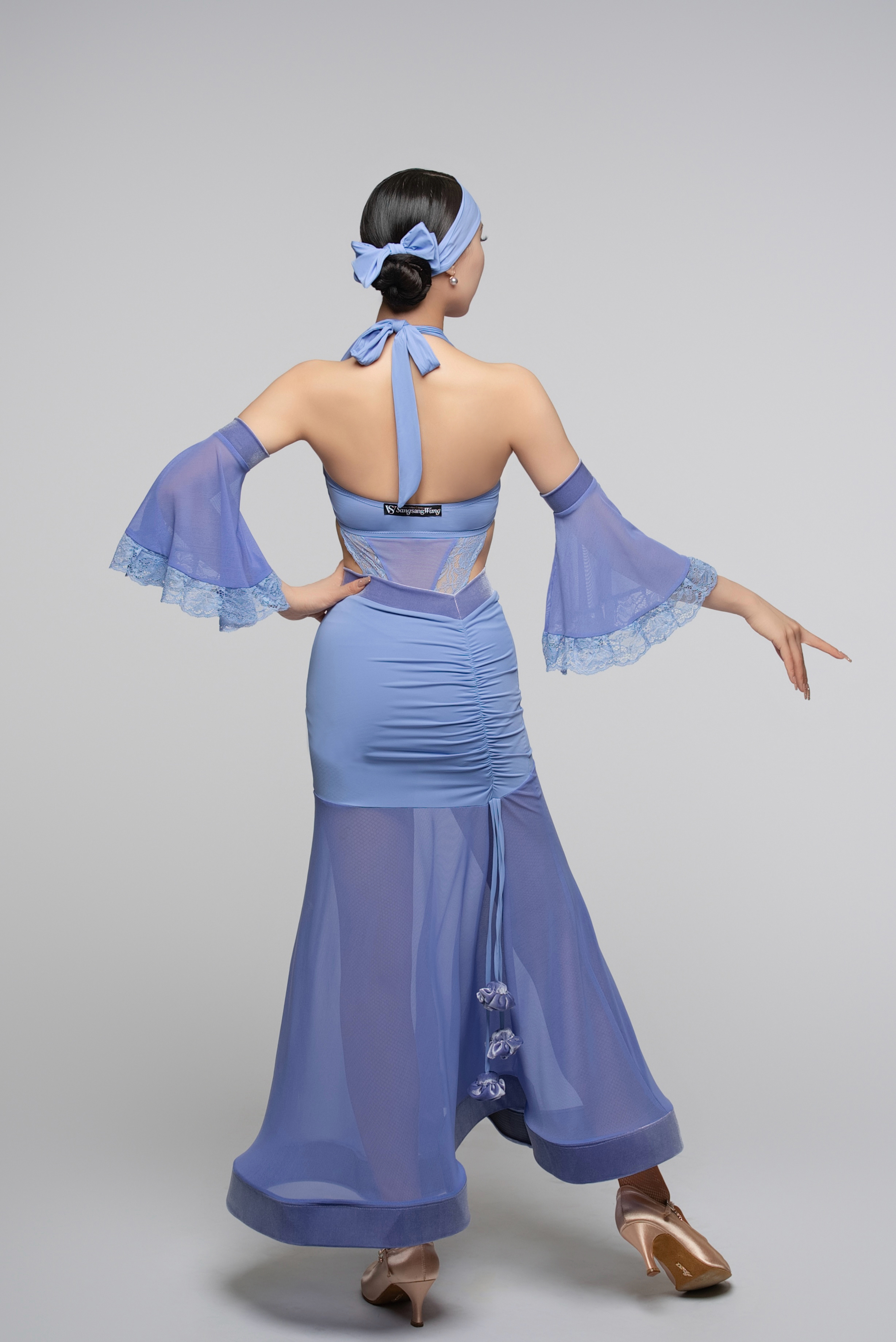V-Back Ballroom Skirt With Rose Pendant For Women (Rose)
