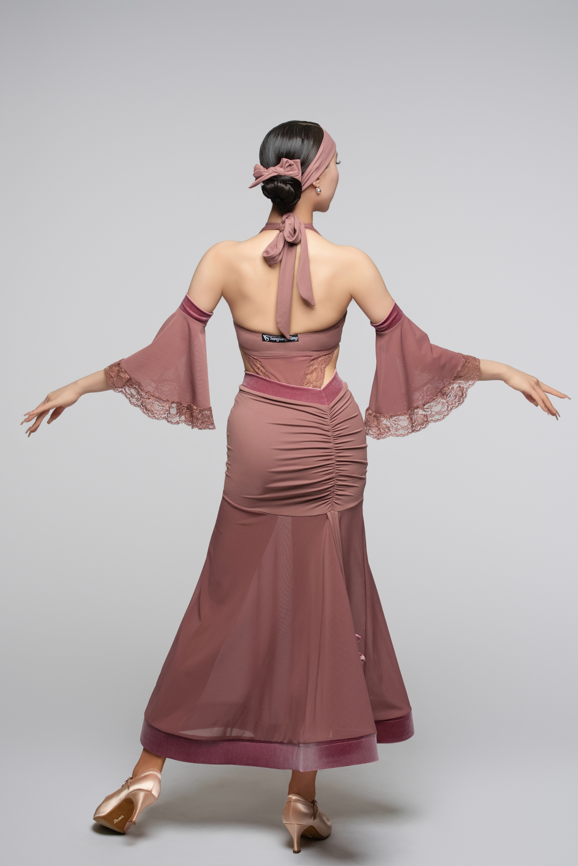 V-Back Ballroom Skirt With Rose Pendant For Women (Rose)