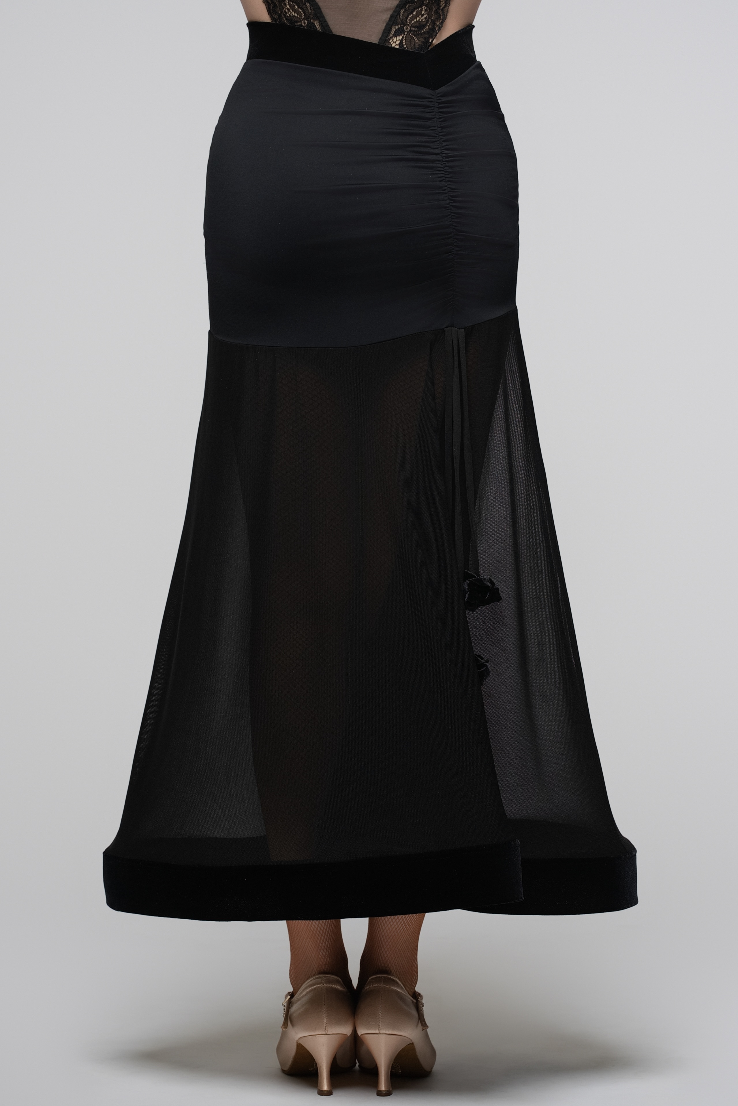 V-Back Ballroom Skirt With Rose Pendant For Women (Blue)