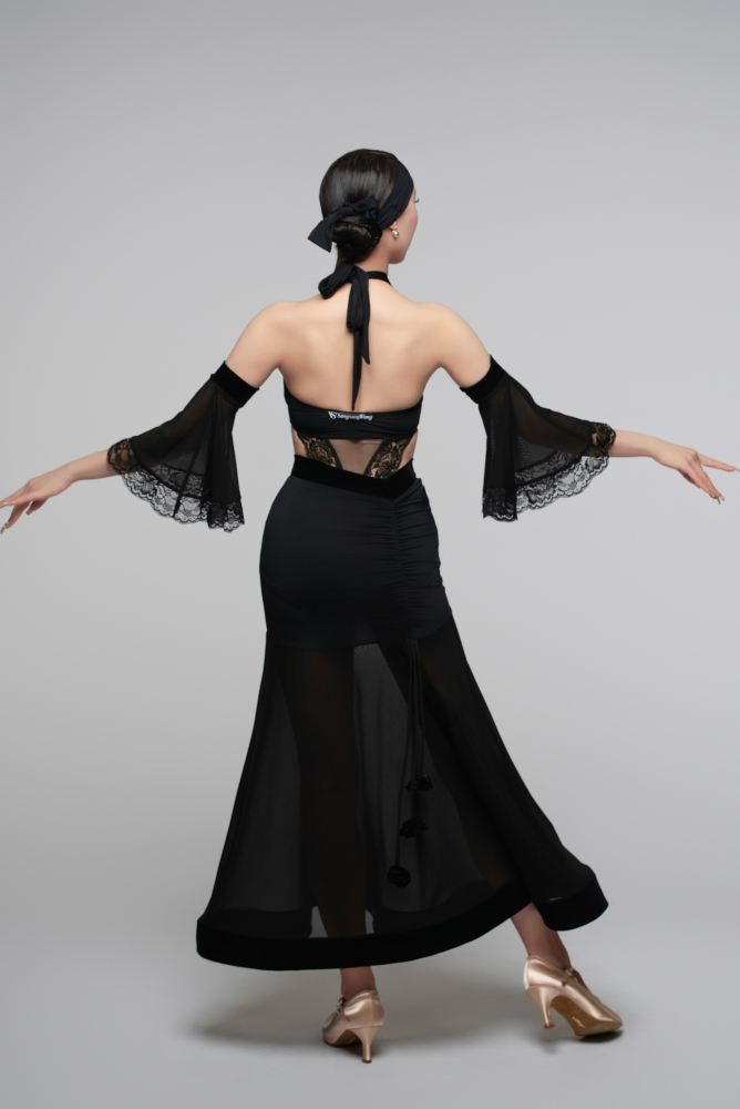 V-Back Ballroom Skirt With Rose Pendant (Rose/ With Arm Cuffs)#240710