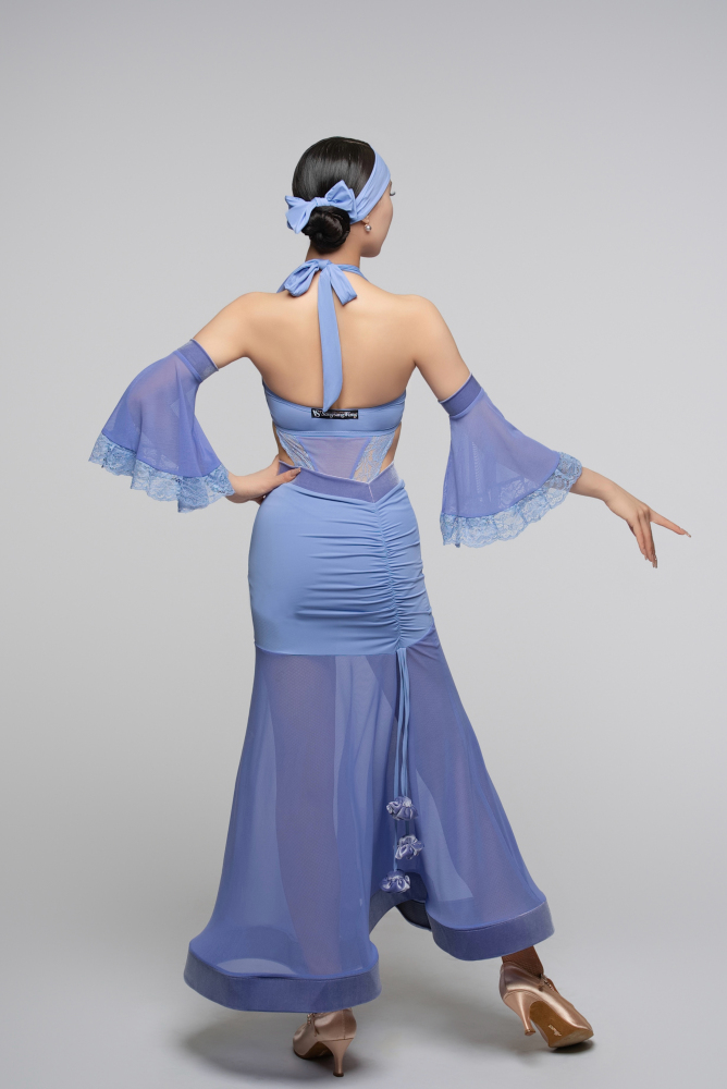 V-Back Ballroom Skirt With Rose Pendant For Women (Rose)