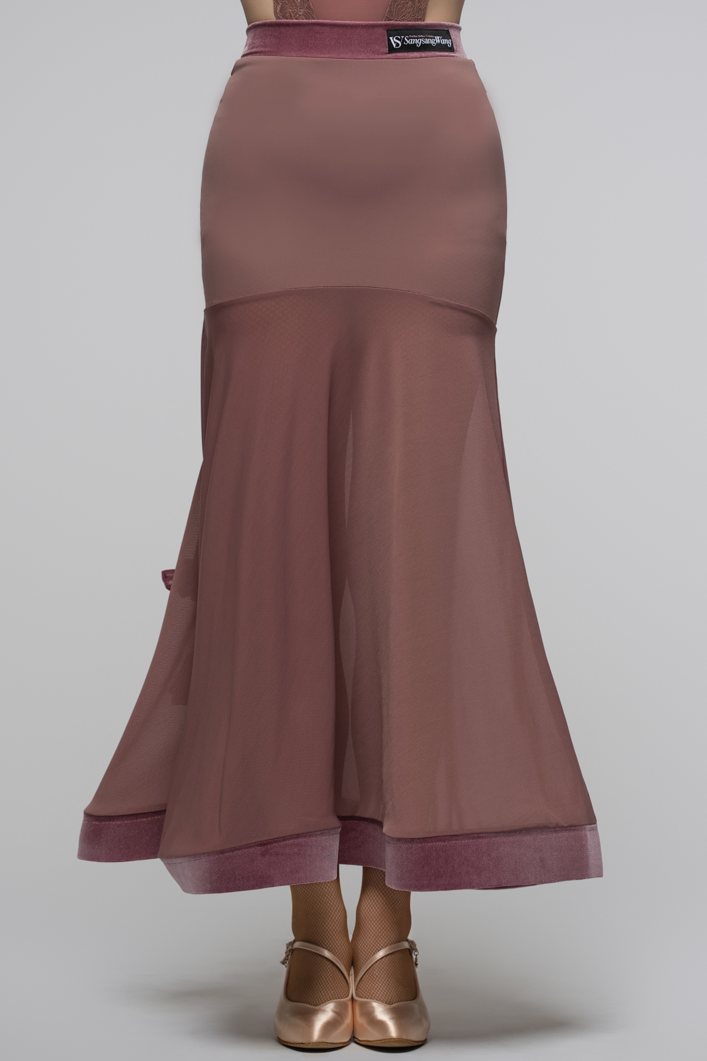 V-Back Ballroom Skirt With Rose Pendant For Women (Rose)