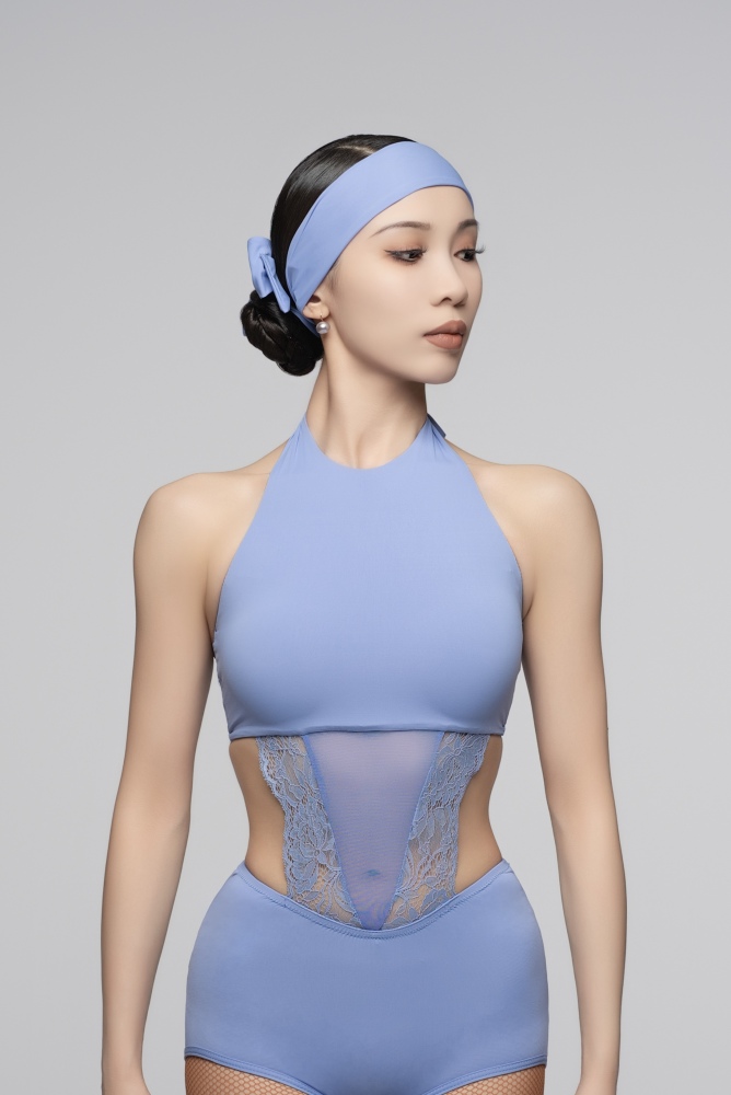 Lace Halter Bodysuit with Waist Cutout for Women (Rose/ With Headband)