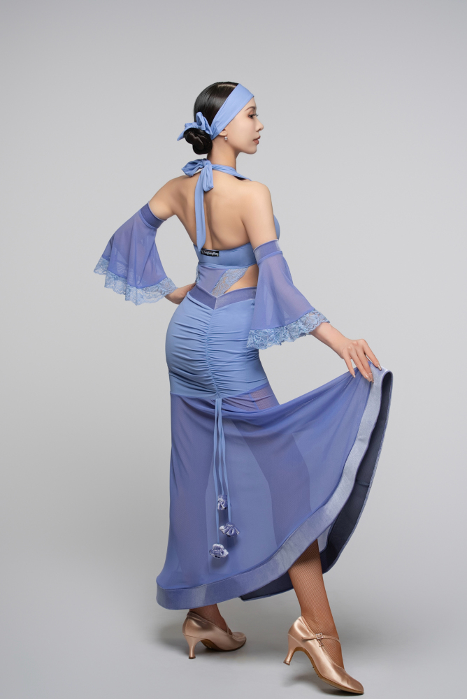 V-Back Ballroom Skirt With Rose Pendant For Women (Rose)