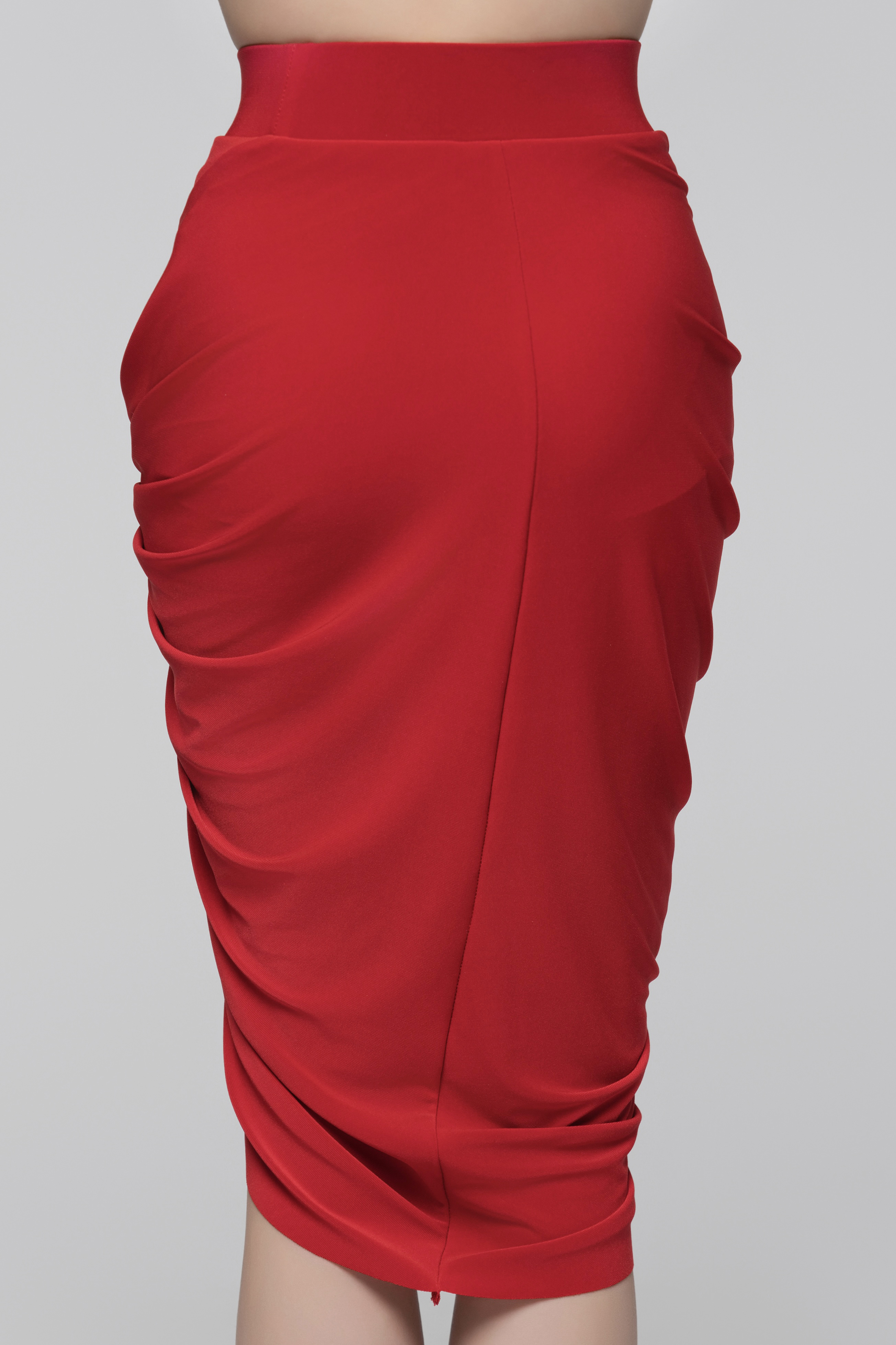Red Wrapped Pleated Asymmetrical Skirt (Red)