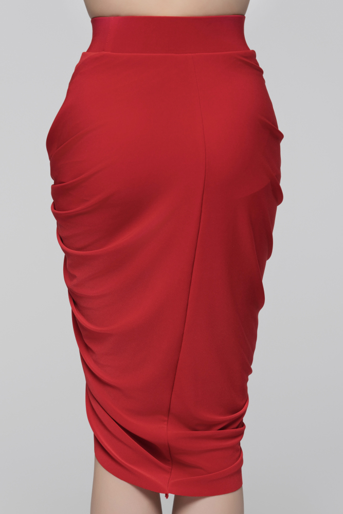 Red Wrapped Pleated Asymmetrical Skirt (Red)