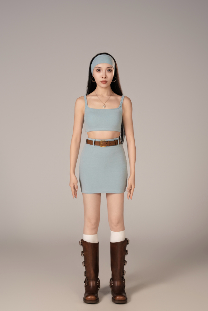 Women's Casual Wear Collection | Ultra Comfortable Cami Skirt Set (Freshwater Blue / With Headband)