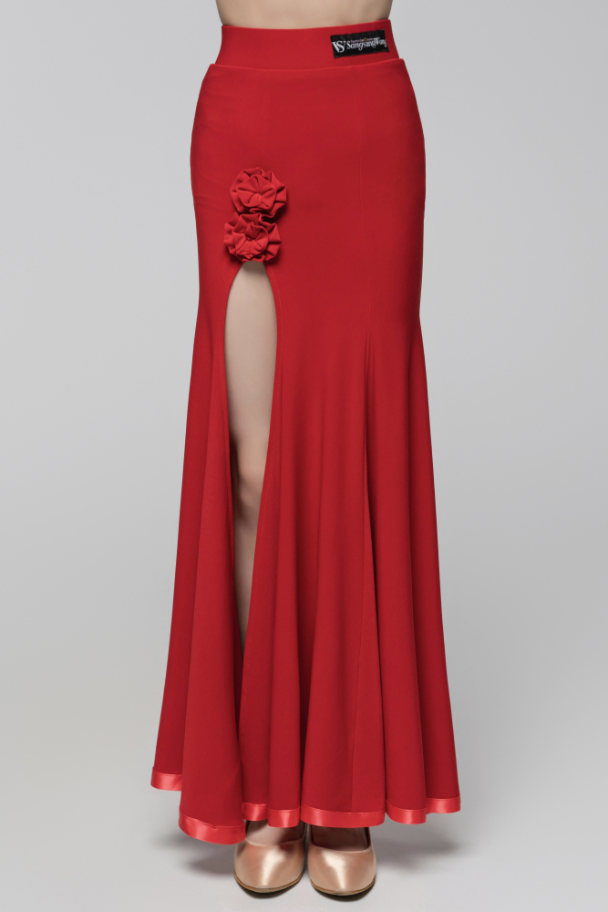 Floral Slit Ballroom Skirt Dress (Red/ With Arm Cuffs)
