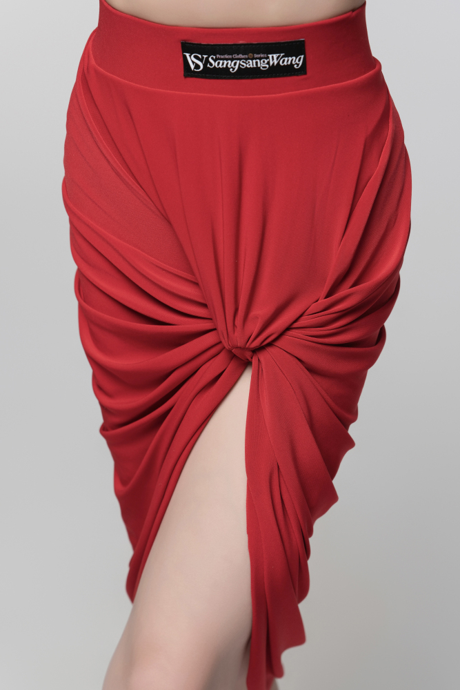 Red Wrapped Pleated Asymmetrical Skirt (Red)