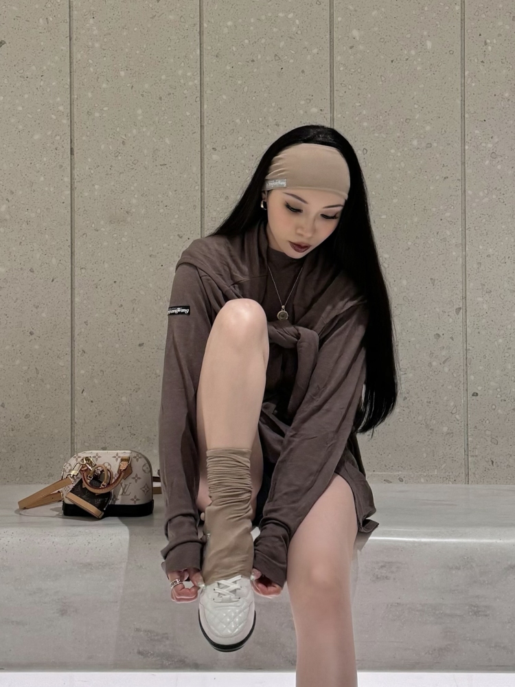 Frayed Hem Round Neck Top For Women (Milk Tea)