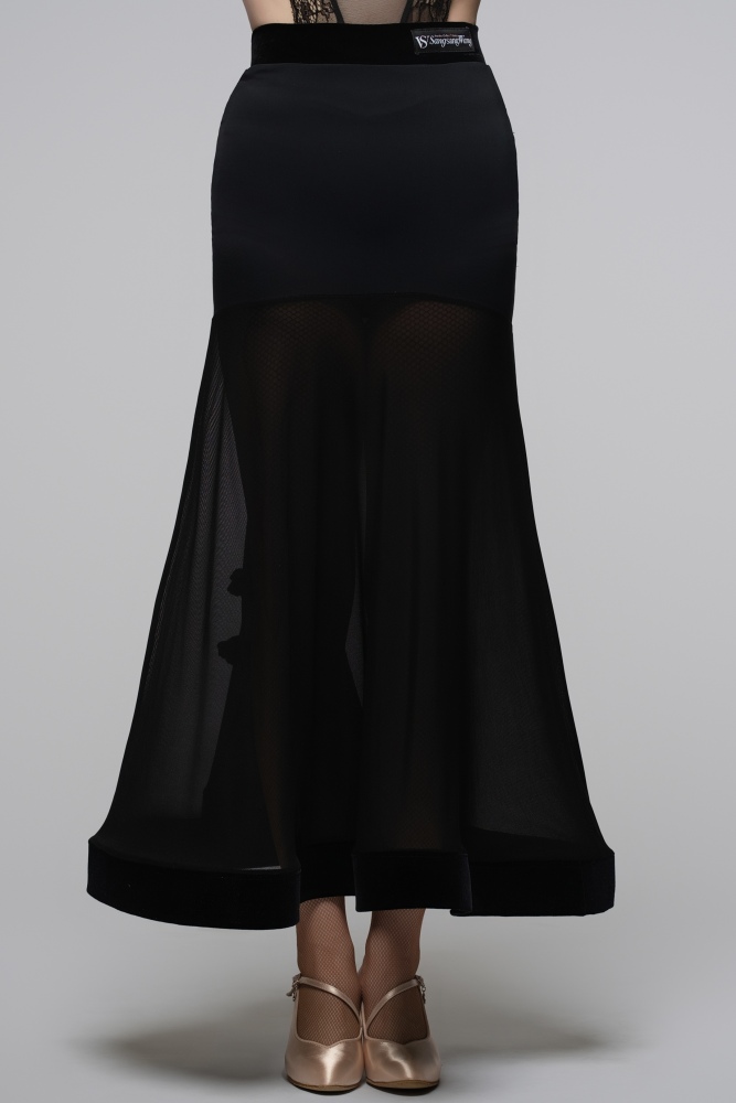 V-Back Ballroom Skirt With Rose Pendant For Women (Rose)