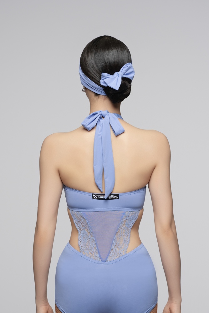 Lace Halter Bodysuit with Waist Cutout for Women (Rose/ With Headband)