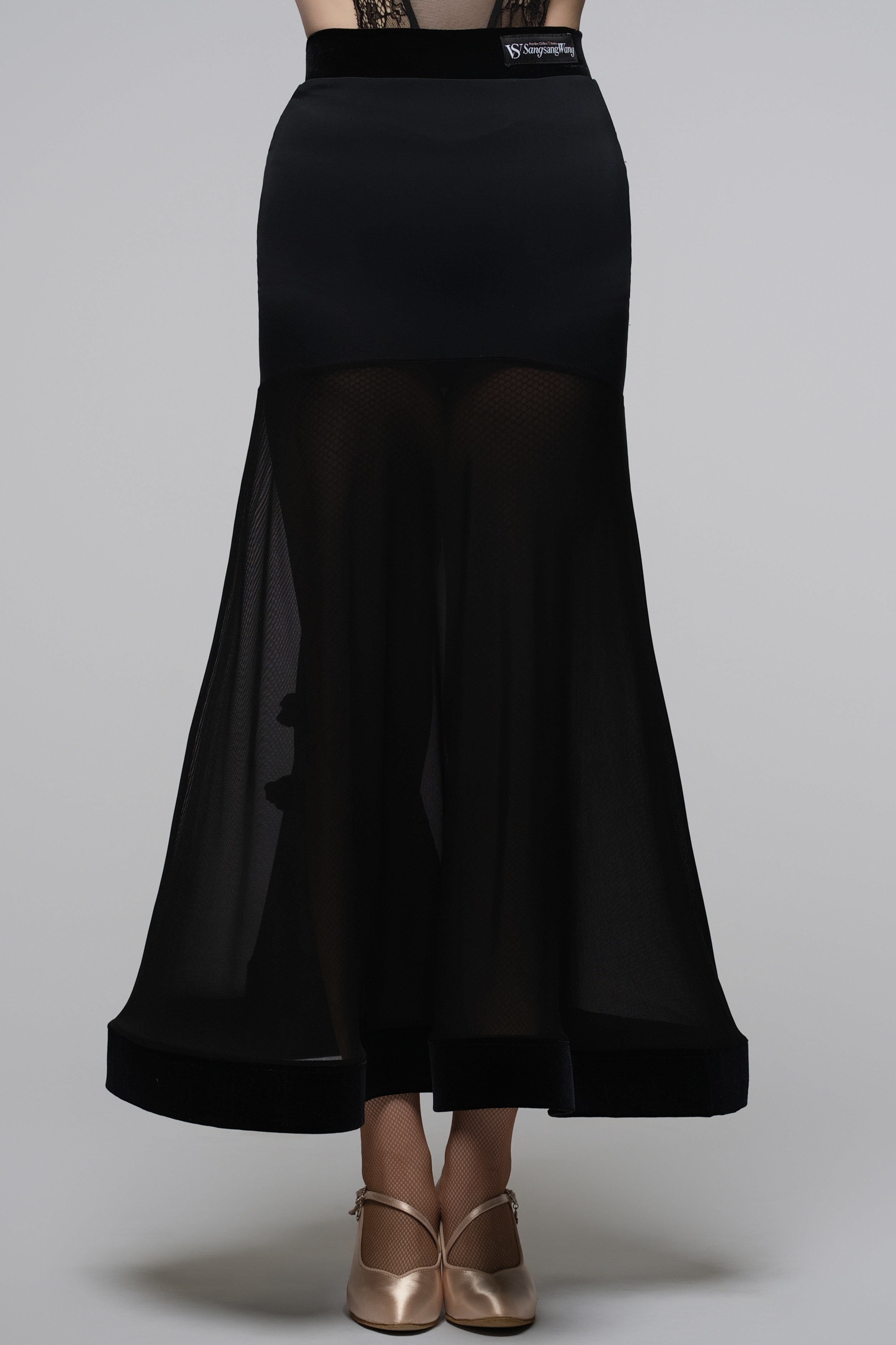 V-Back Ballroom Skirt With Rose Pendant For Women (Rose)