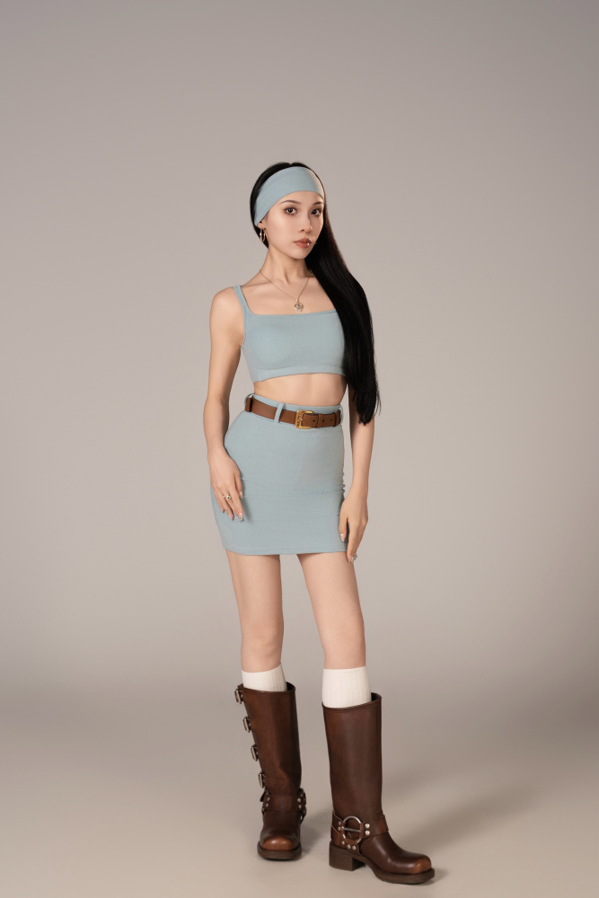 Women's Casual Wear Collection | Ultra Comfortable Cami Skirt Set (Freshwater Blue / With Headband)