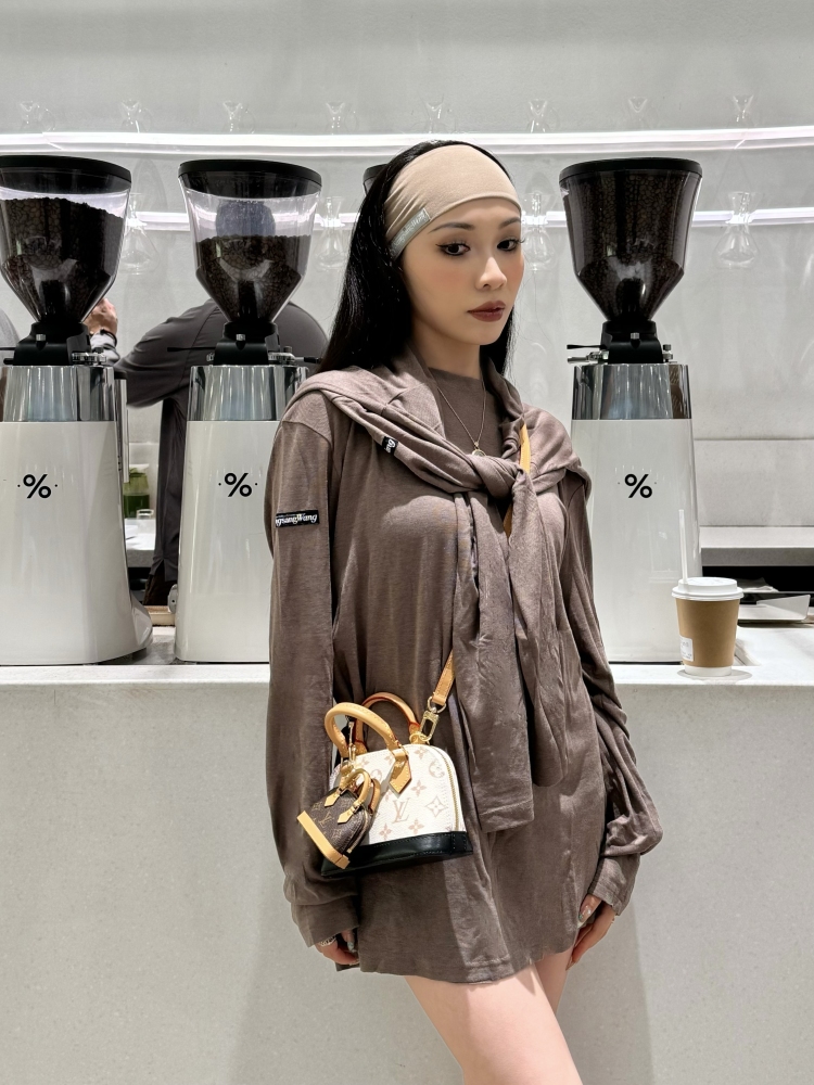 Frayed Hem Round Neck Top For Women (Milk Tea)
