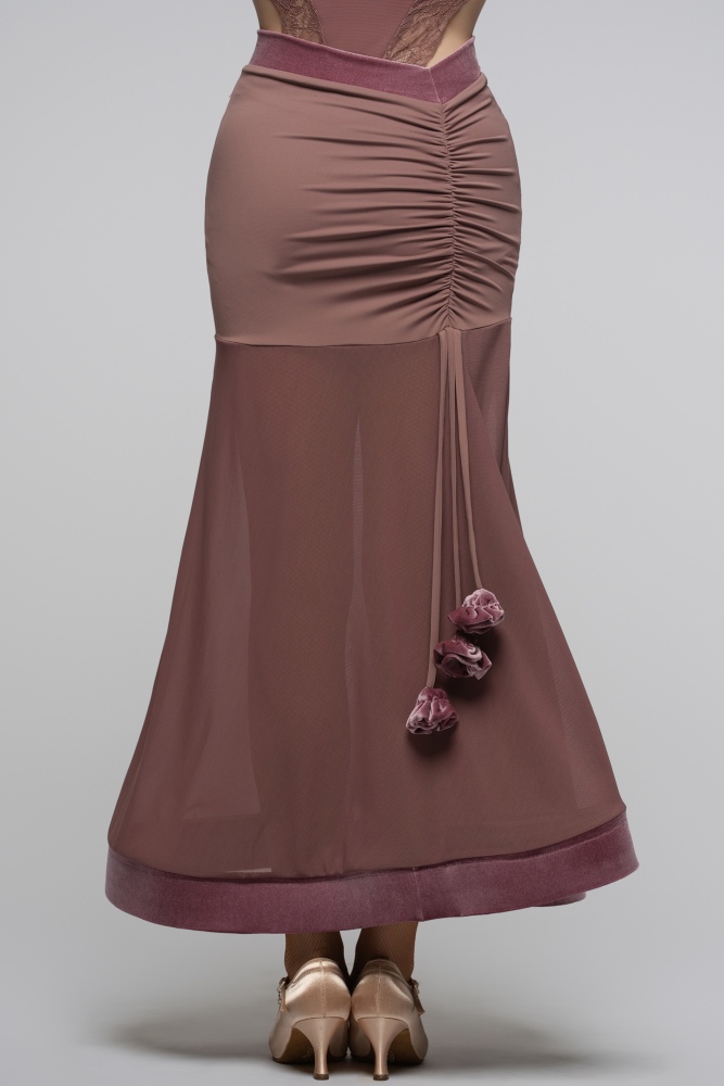 V-Back Ballroom Skirt With Rose Pendant For Women (Rose)