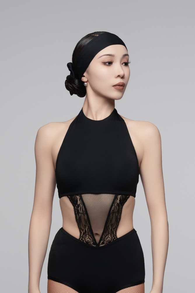 Lace Halter Bodysuit with Waist Cutout for Women (Rose/ With Headband)